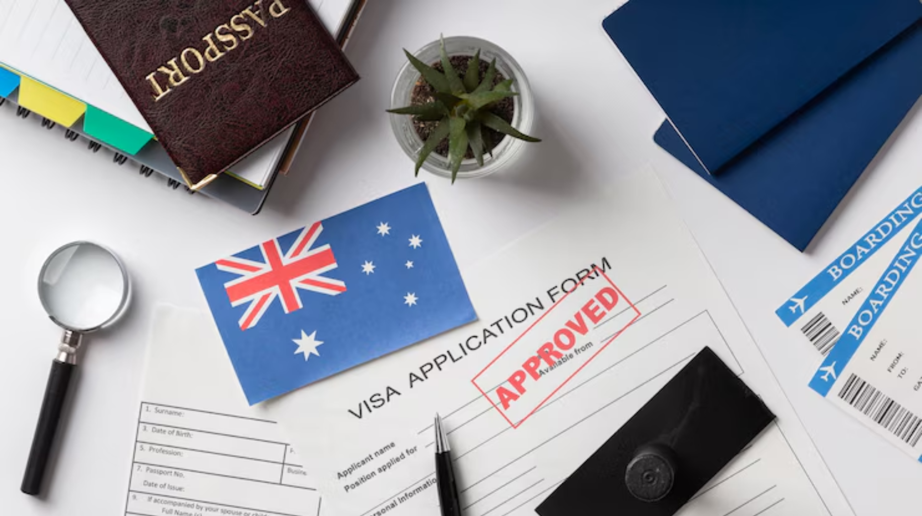 Visa application documents placed on the table at Dreamway Consultancy